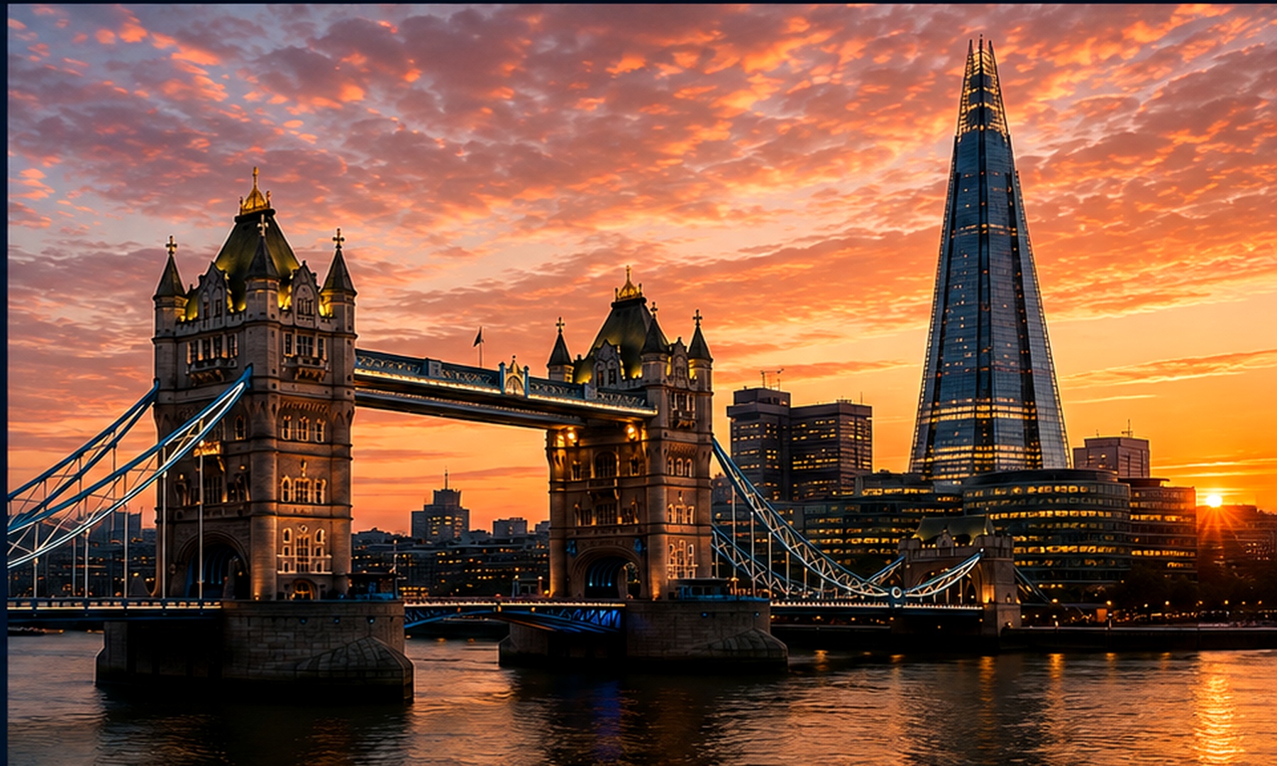 Tower Bridge and The Shard at sunset